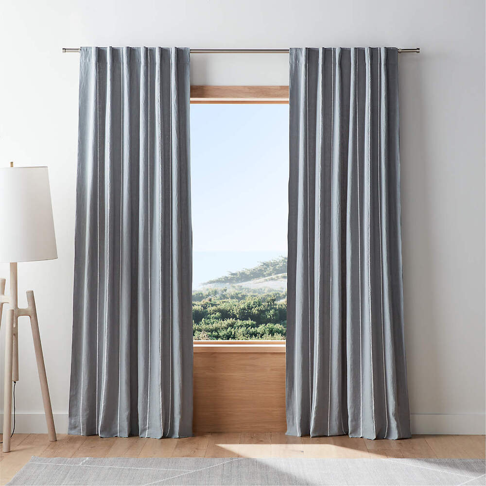 Crate&Barrel Linen Blackout Curtain Panels – Set of 2 – Mist Blue Pinstripe NWT